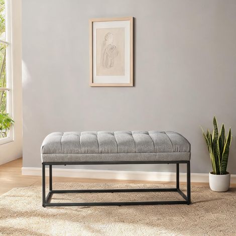 Banc de rangement rembourré en tissu aspect lin gris ardoise 120 (1/5)