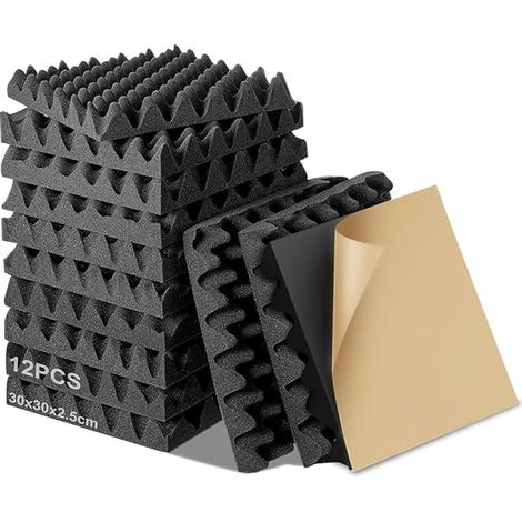 12 Pack Acoustic Foam, 30 x 30 x 2.5 cm Self-Adhesive Acoustic Panel, Sound Insulation, Noise Cancelling Foam for Home, Studio and Office (1/5)