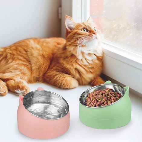 Set di ciotole per gatti, ciotola rimovibile in acciaio inox, ciotole per l'alimentazione dei gatti, ciotola per l'alimentazione dei gatti con piattaforma inclinata a 15° (400 ml) (1/5)