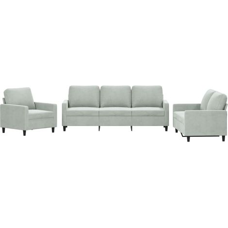 Ensemble de Canapé  Sofas 3 pcs avec coussins Gris clair Velours