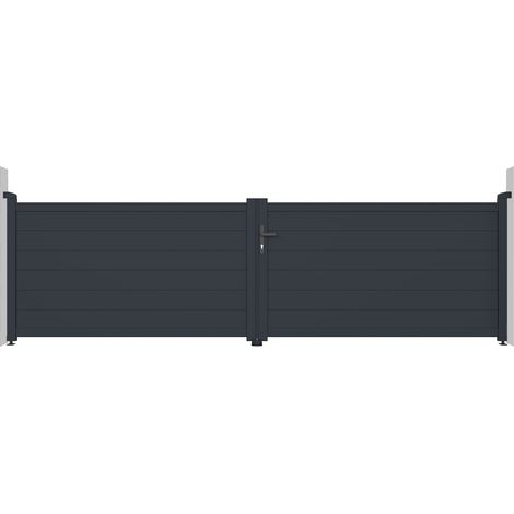 Casanoov – Portail aluminium battant 400x115cm gris anthracite – Occultation totale – Montage facile – Lames renforcées pour motorisation (1/4)