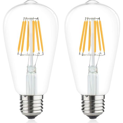 2 Stück – 6W E27 ST64 Filament LED – 220V – Warmweiß 2700K – Entspricht 60W Halogen – Dimmbar – Für Wohnmobil, Yacht, Dampfer