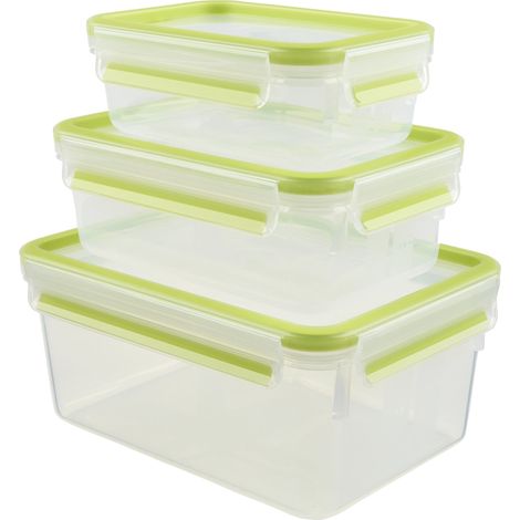 Emsa Clip & Close Contenitore Salvafreschezza, Verde, Set 3 Pezzi da 0.55 l, 1 l e 2.3 l (1/4)