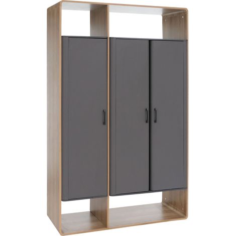 [NEUWERTIG] Schrank HHG-798, Garderobenschrank Kleiderschrank Highboard 3 Türen MDF 200x120x55cm Rivera-Eiche-Optik, dunkelgrau (1/5)