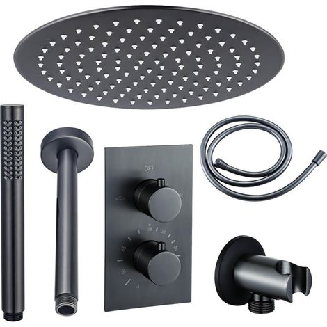 FugaFlow Eccelente Sobrado ensemble de douche à effet pluie encastré avec thermostat bras de plafond de 25cm douche de tête avec tige douchette (1/4)