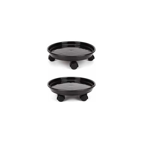 Lot de 2 paniers à plantes, support rond pour plantes en pot de 30 cm sur roulettes, support pour pots de fleurs robuste sur roulettes, chariot à chariot, plateau à soucoupes avec roues universs (1/5)