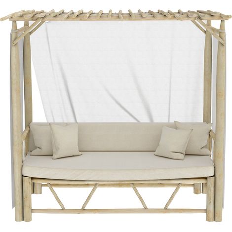 Cama con dosel de exterior en rama de teca y lona - Tika