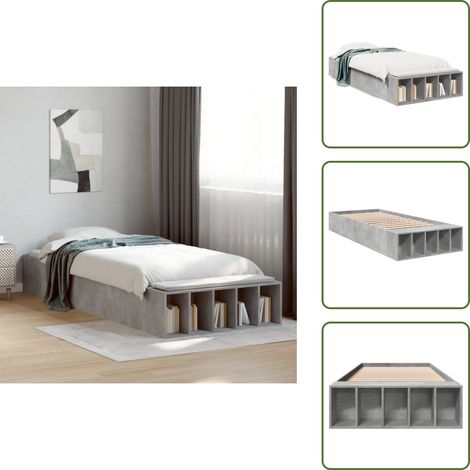 Bettgestell Betongrau 90x200 cm Holzwerkstoff - Beton Grau - Holzrahmen - Lattenrost - Doppelbett - Schlafzimmereinrichtung (1/5)