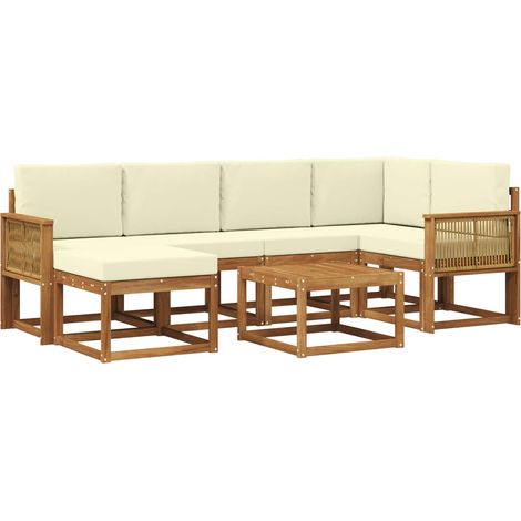 Outdoor Sofa Set 7 pcs Natural and Cream Solid Acacia Wood vidaXL