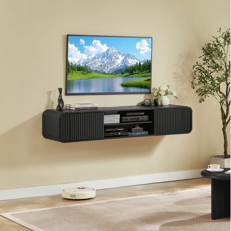 Wandhängendes TV-Möbel 160 cm Schwarz aus Spanplatte (1/5)