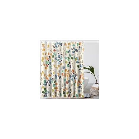 Rideau de douche 180x200 cm Tissu 100 % polyester anti-moisissure Motif botanique coloré Inclus : 12 crochets blancs (1/5)