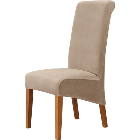Housse de chaise élastique en polaire argentée, dossier haut, taille unique (gris riz) (1/5)