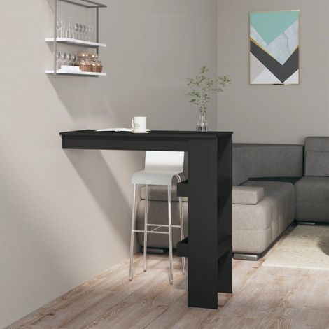 Vidaxl – Table de bar murale noire 102x45x103,5 cm – Bois d'ingénierie – Construction stable – 2 compartiments de rangement