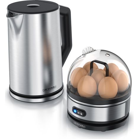 Arendo 2-teiliges Frühstücksset, 7er Eierkocher SEVENCOOK, Edelstahl Wasserkocher 1,5L, Silber (1/5)