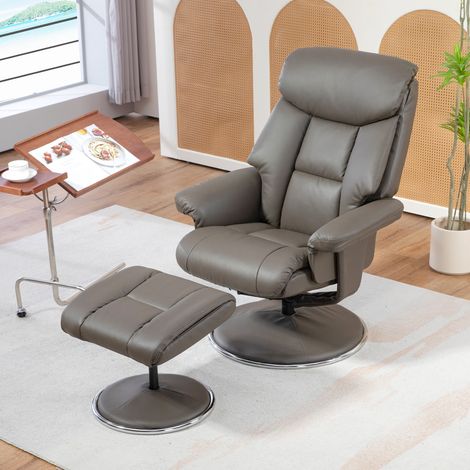 Relaxsessel mit Hocker, Rückenlehne verstellbar, Kunstleder, bis 150 kg, Grau (1/5)