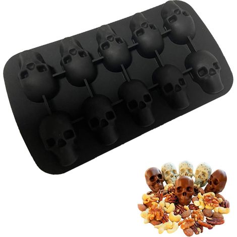 Crâne en Forme de Cube de Glace en Silicone, 3D Glaçon en Silicone Crâne, Parfait Pour le Whisky, le Cocktail et Toute Boisson (10 Cellules)