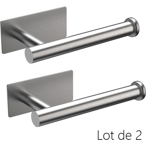 Lot de 2 Porte-rouleau de papier toilette mural en acier inox, support sans percage autocollant pour salle de bain, cuisine et WC (1/5)