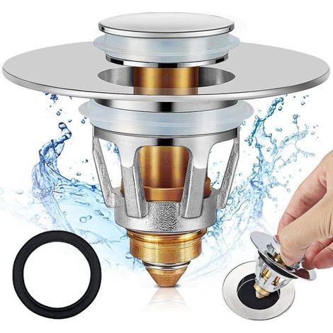 Bouchon Pop-up Lavabo Salle de Bain Acier Inoxydable Type Poussoir Noyau Rebond pour Trouble 28 à 38 mm (1/5)