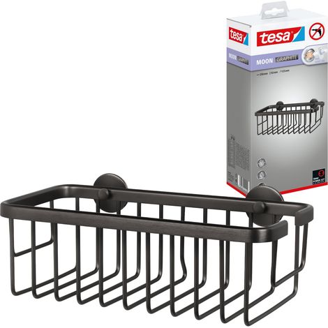 tesa® MOON selbstklebende Duschablage in gebürstetem Grafit - einstöckig und extra tief - Duschregal aus PVD-beschichtetem Metall - ohne Bohren, mit Klebelösung - 92 mm x 250 mm x 125 mm (1/5)