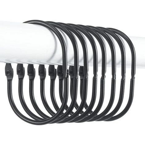 Rideaux et supports de rideauxLot de 12 anneaux de rideau de douche ovales en métal noir, résistants à la rouille, 130 g (1/5)
