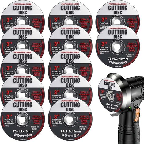 Lot de 12 disques à tronçonner 76 mm pour meuleuse d'angle, 1,2 mm d'épaisseur, disques à tronçonner à grande vitesse pour métal et bois, disques abrasifs non destructifs avec alésage de 10 mm pour (1/5)