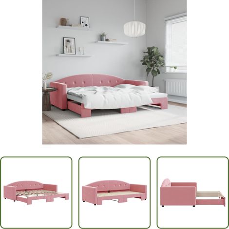 vidaXL Canapé - Lit de jour avec gigogne sans matelas rose 90x200 cm (1/5)