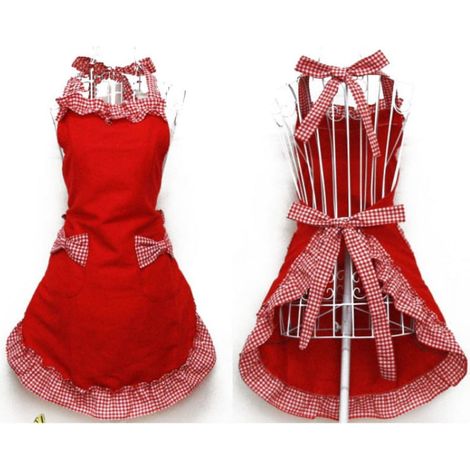Tablier Bib - Coton Mélangé - Style Vintage avec Nœud Papillon et Poche - Pour Cuisine Maison - Taille Unique (1/2)