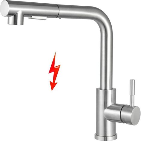 Low Pressure Extendable Kitchen Faucet, 360° Swivel Low Pressure Kitchen Tap, 2-jet Low Pressure Kitchen Tap, Brushed Stainless Steel