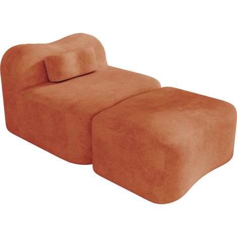 Divano modulare senza struttura con pouf, velluto arancione, schiuma 32D, 96 x 167 x 70 cm (1/5)