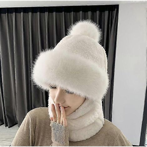 Winterwarme, winddichte Mütze, Eltern-Kind-Wollmütze und Schal zum Radfahren-Beige