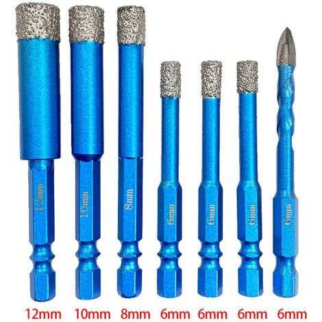 Dispositif d'ouverture de diamant de brasage sec carrelage en marbre ouvert hexagonal tige en verre perforé foret set (1/5)