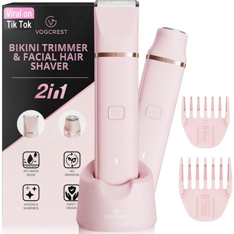 Tondeuse électrique pour bikini : épilateur rechargeable pour femme - Rasoir indolore pour les bras, les aisselles, les jambes, les poils pubiens (rose) (1/5)