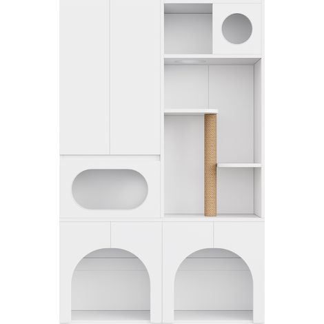 Armadio per lettiera per gatti in MDF bianco 140 x 45 x 195 cm con tiragraffi e area relax (1/5)