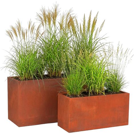 Relaxdays Fioriere, 2 misure, effetto ruggine, giardino, terrazza, balcone, rettangolari, vasi in acciaio, marrone