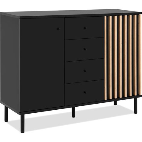 Buffet 2 portes 4 tiroirs noir et bois Monza (1/5)