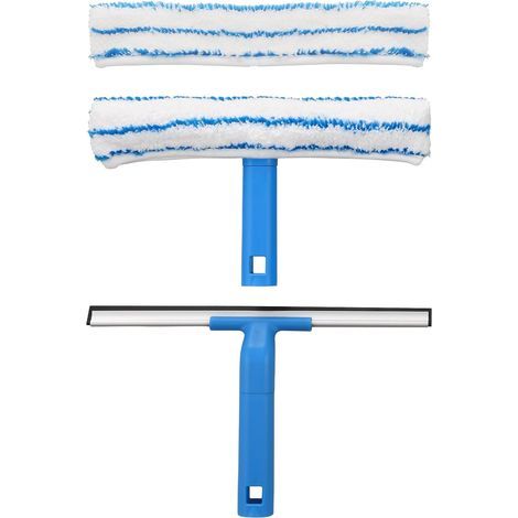 Professioneller Fensterabzieher (30 cm), Fensterreiniger mit Silikonabzieher und Mikrofaserbürste, Fensterreinigungsset für Bad, Dusche, Auto und Fenster