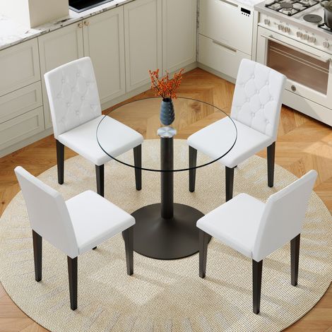 Juego de comedor 85x85x76 cm vidrio y metal negro/blanco, ahorro de espacio para comedor FloraGrace (1/5)