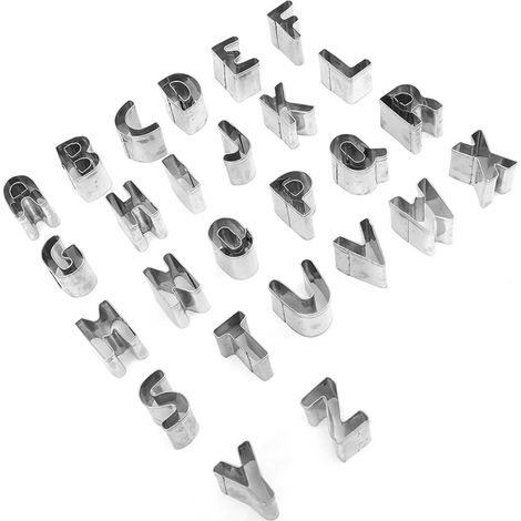 26 emporte-pièces alphabet majuscule en acier inoxydable, coffret lettres pour biscuits, pâtisserie DIY gâteau chocolat (1/5)