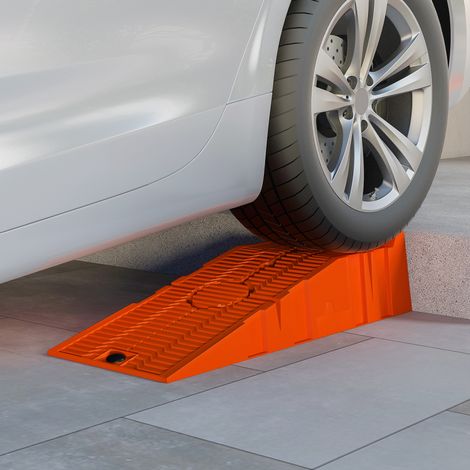 Set 2 Rampe di Carico per Auto in Plastica con Carico Massimo 5 Tonnellate, Pedane per Auto Salvaspazio per Manutenzione, 91x30x21 cm, Arancione (1/5)