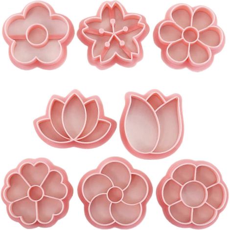 Ensemble de 8 emporte-pièces en forme de fleur 3D, moules à biscuits en plastique, tampons à biscuits, moules à fondant pour la pâtisserie et la décoration de gâteaux, ustensiles de cuisine Jikaixiang