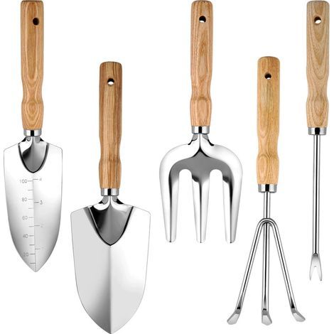 Ensemble d'outils de jardinage 5 pièces, outils de jardinage avec manche en bois (1/5)