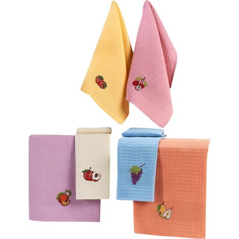 Juego de toallas de cocina Set 100% Algodón Multicolor Embroidered (1/4)