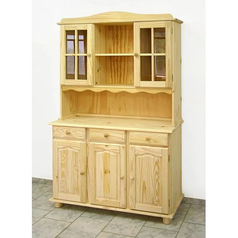 Armoire, meuble de rangement avec 3 portes en pin massif coloris miel - Longueur 130 x Profondeur 42 x Hauteur 197 cm (1/2)