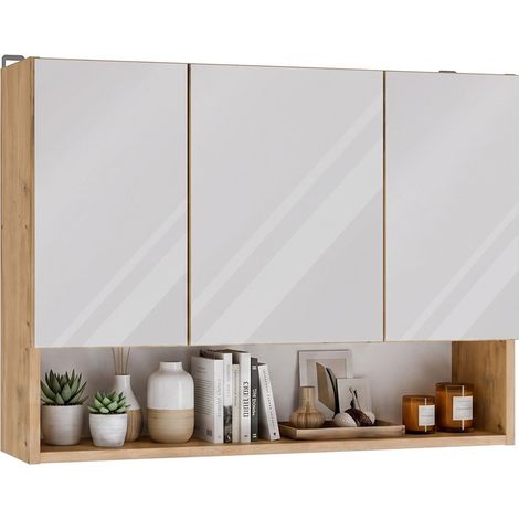 Pola 3DLP - Pensile bagno sospeso - 3 specchi, 3 ante, 7 ripiani - 80x60x20 cm - Rovere artisan (1/5)