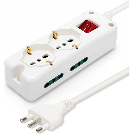 Velamp Multipresa - 2 Prese Polivalenti (Schuko + 10/16A) + 4 Prese Bivalenti (10/16A) - Interruttore Luminoso – Colore Bianco (1/5)