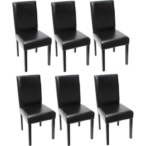 Juego de 6 sillas de cocina comedor en cuero negro, patas de madera oscura, diseño moderno 040002109