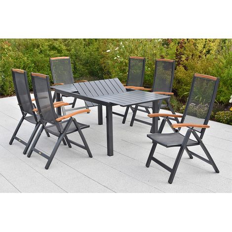 Tilos Set 7tlg Akazie Tisch Vollalu 150 (200) x 90cm