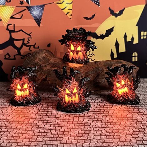 Set de 4 arbres démoniaques Halloween - Résine LED lumineux - Décor de table - Cadeau original - Boîte cadeau (1/5)