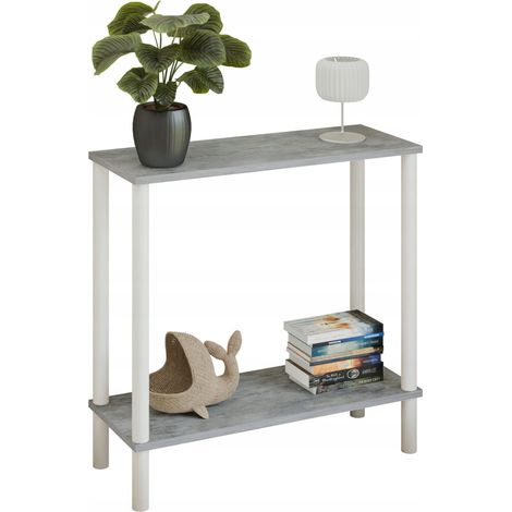 Consola tipo loft con estante de 80x30x80 cm, de metal blanco, para el recibidor. (1/5)
