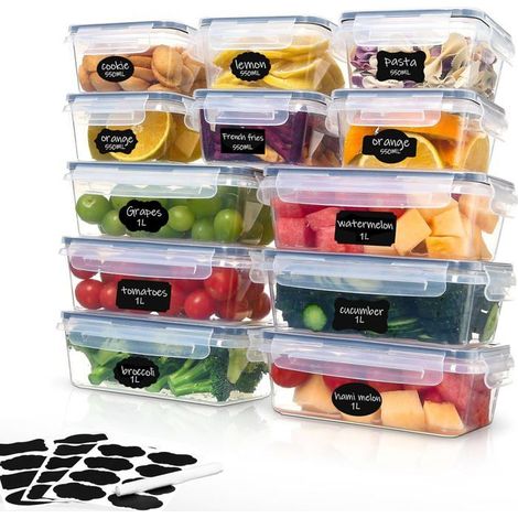 Lot de 12 Boite Rangement Cuisine, boite hermetique alimentaire, Boite Alimentaire Plastique Cuisine,sans BPA, 6 x 1L + 6 x 500mL (1/5)